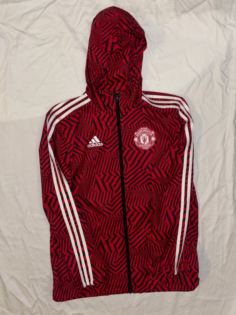 adidas Red & Black Graphic Full-Zip Hooded Windbreaker Jacket - Small